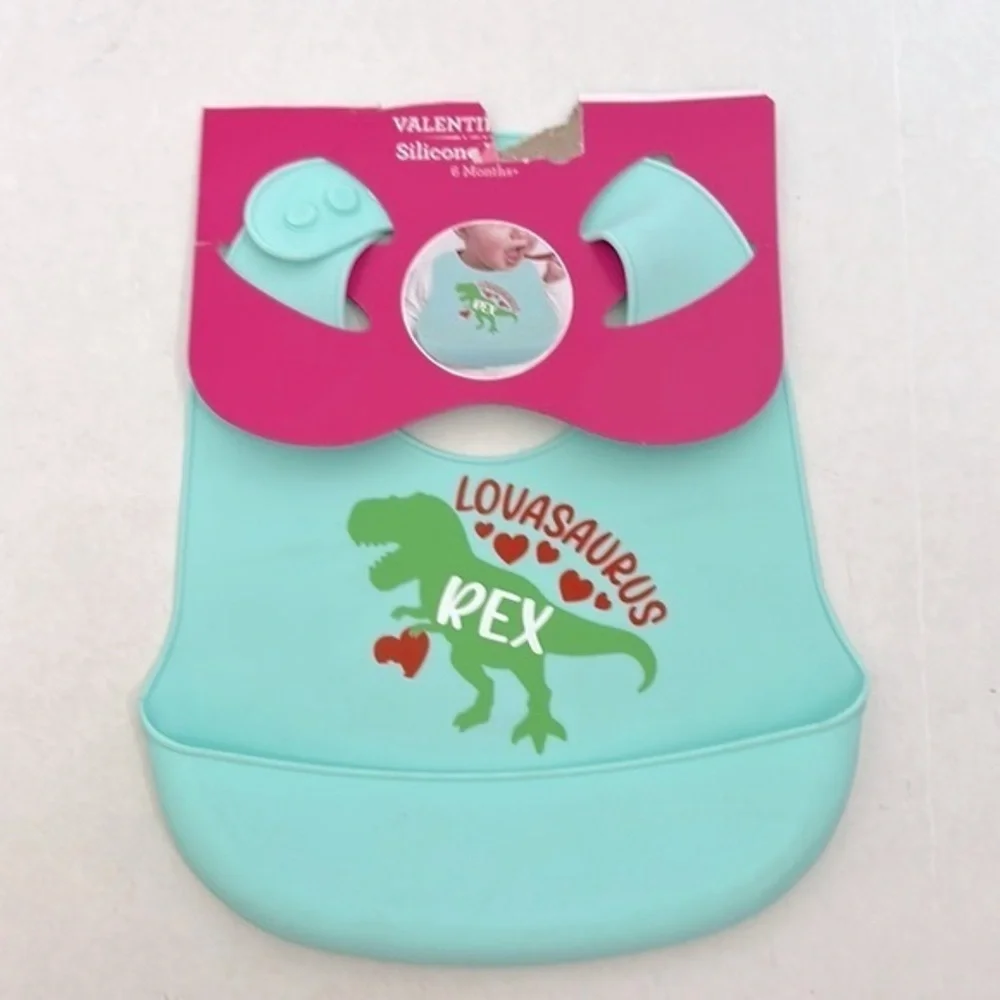 Valentine T Rex Green lovasaurus Bib Silicone 6mth+